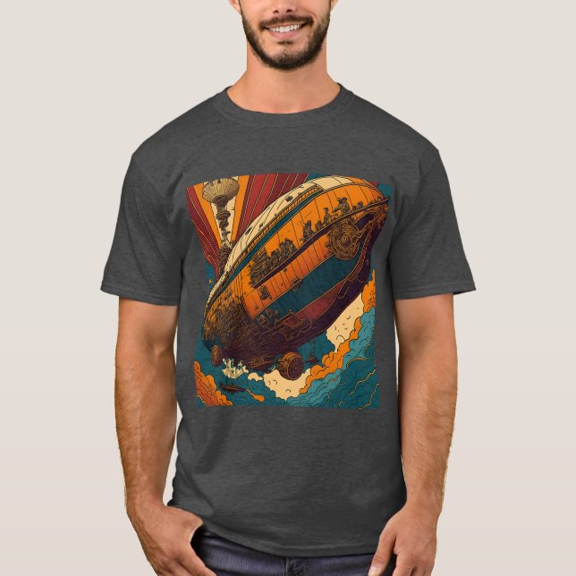 Vintage Steampunk Luftskeppsäventyr T Shirt (Framsida)