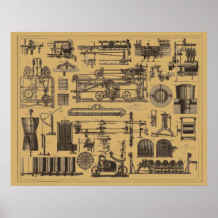 Vintage Steampunk Maskiner Poster