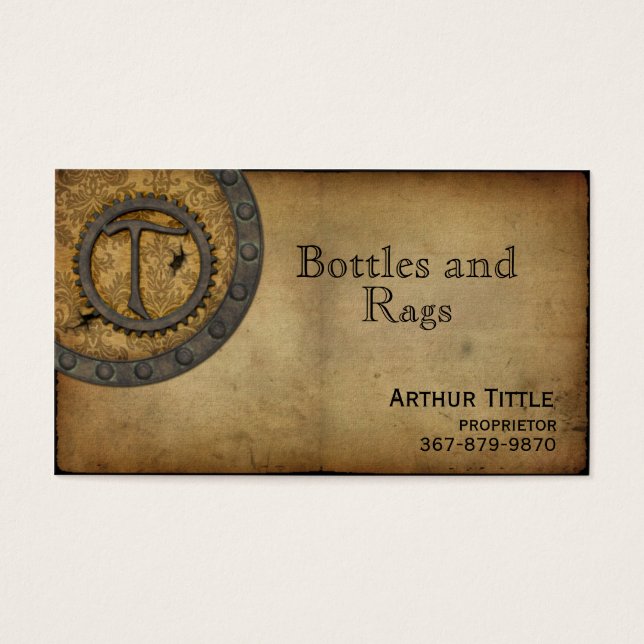 Vintage Steampunk Monogram T Visitkort (Framsidan)