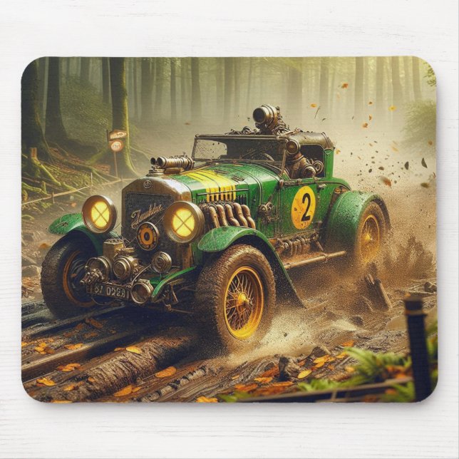 Vintage Steampunk Racecar Mouse Pad Musmatta (Framsidan)