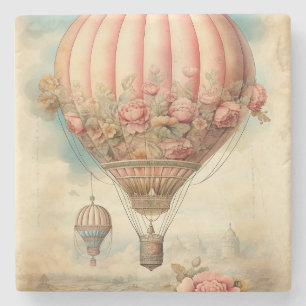 Vintage Steampunk Rosa Blommigt Luftballong Stenunderlägg