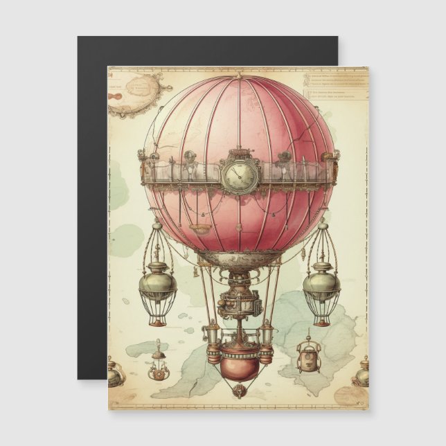 Vintage Steampunk Rosa Luftballong (2) (Fram/baksida)