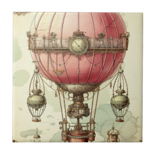 Vintage Steampunk Rosa Luftballong (2) Kakelplatta