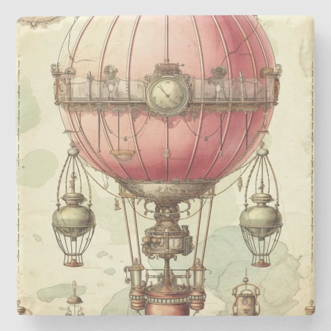 Vintage Steampunk Rosa Luftballong (2) Stenunderlägg (Framsidan)