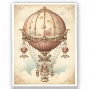 Vintage Steampunk Rosa Luftballong Klistermärken