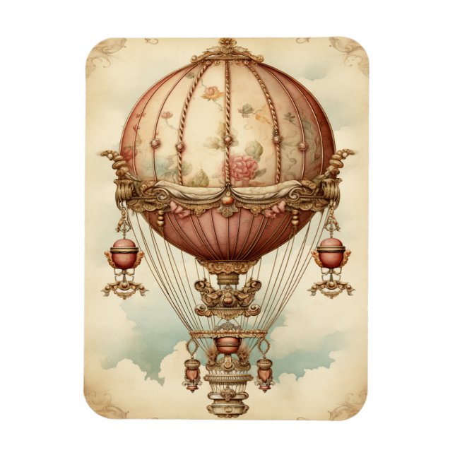 Vintage Steampunk Rosa Luftballong Magnet (Vertikal)