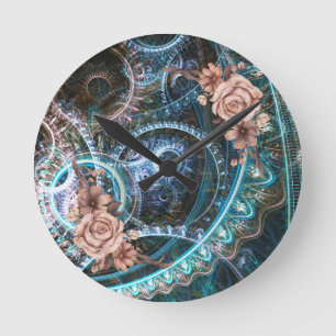 Vintage Steampunk Rustic Ro Abstrakt Rund Klocka