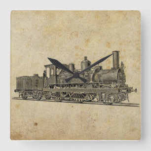 Vintage Steampunk Tåg Fyrkantig Klocka