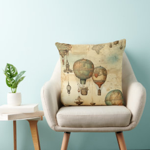 Vintage Steampunk Varmt Luftballong Sepia Kudde