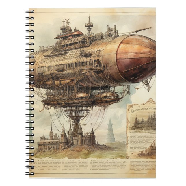 Vintage Steampunk Zeppelin (10) Anteckningsbok (Framsidan)