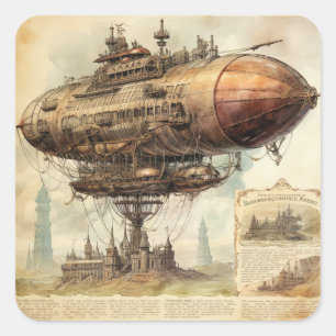 Vintage Steampunk Zeppelin (10) Fyrkantigt Klistermärke