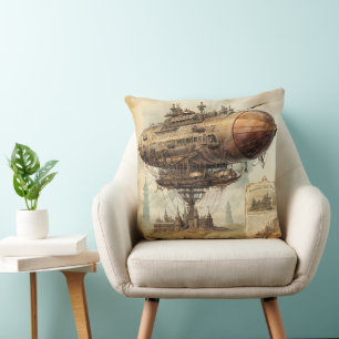 Vintage Steampunk Zeppelin (10) Handlingspapper Kudde