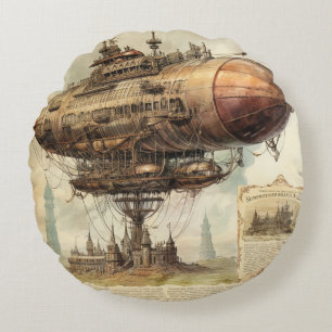 Vintage Steampunk Zeppelin (10) Handlingspapper Rund Kudde