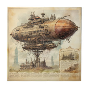 Vintage Steampunk Zeppelin (10) Kakelplatta