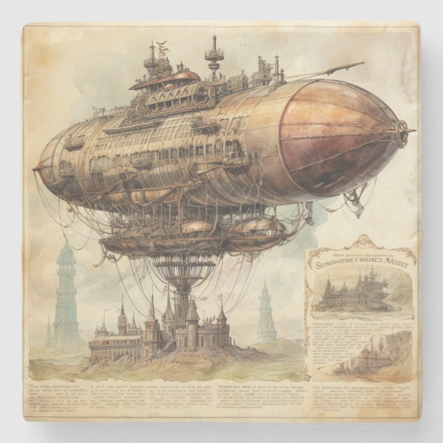 Vintage Steampunk Zeppelin (10) Stenunderlägg (Framsidan)