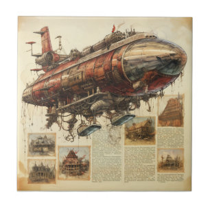 Vintage Steampunk Zeppelin (11) Kakelplatta