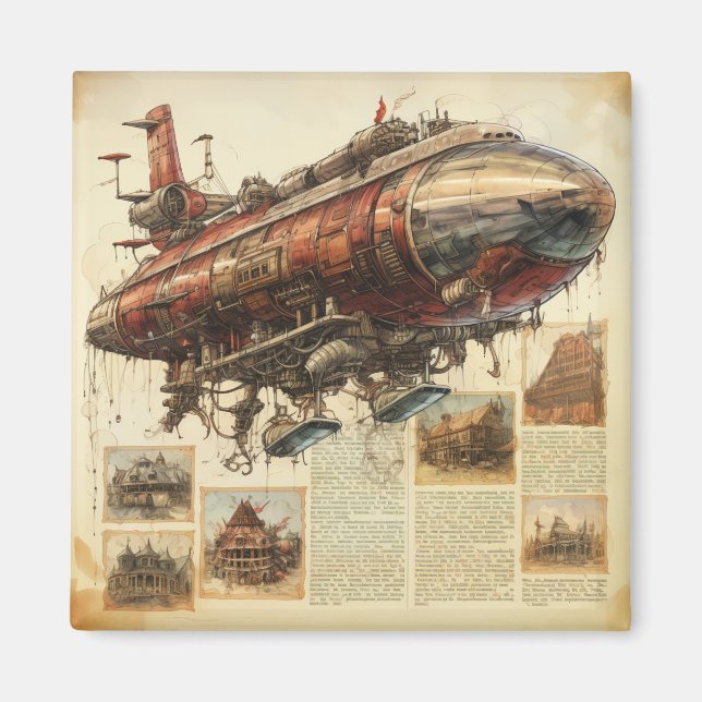 Vintage Steampunk Zeppelin (11) Magnet (Framsidan)