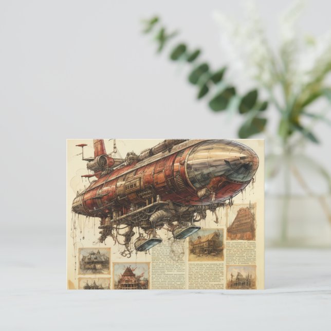 Vintage Steampunk Zeppelin (11) Vykort (Stående Fram)