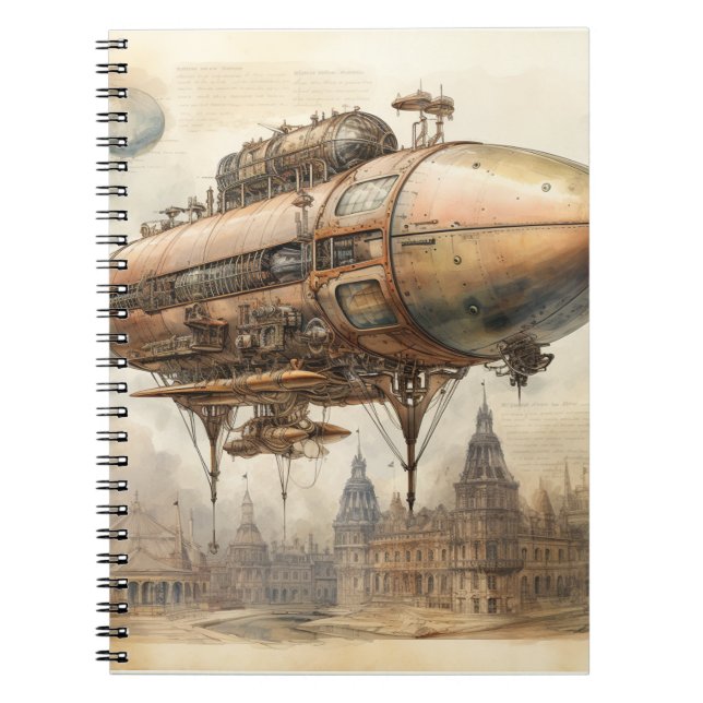 Vintage Steampunk Zeppelin (12) Anteckningsbok (Framsidan)