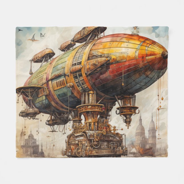 Vintage Steampunk Zeppelin (1) Fleecefilt (Framsidan (Horisontell))