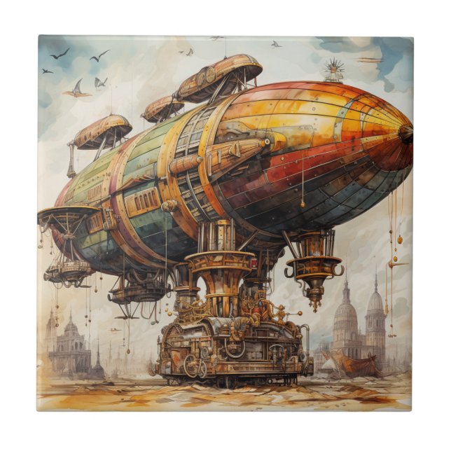 Vintage Steampunk Zeppelin (1) Kakelplatta (Framsidan)