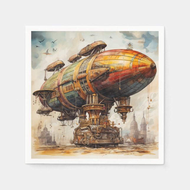 Vintage Steampunk Zeppelin (1) Pappersservett (Framsidan)