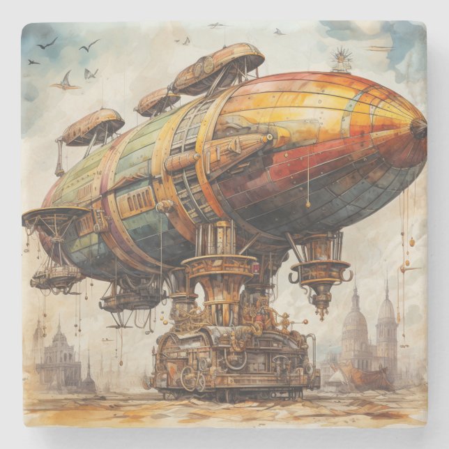 Vintage Steampunk Zeppelin (1) Stenunderlägg (Framsidan)