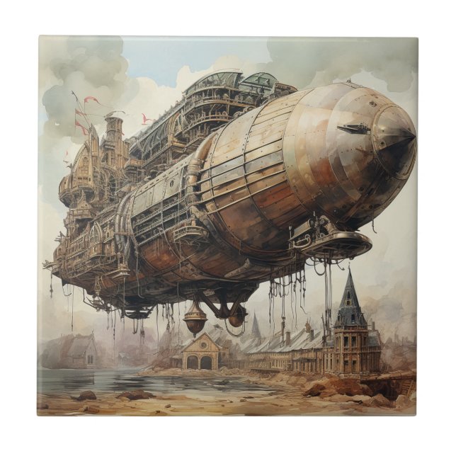 Vintage Steampunk Zeppelin (2) Kakelplatta (Framsidan)