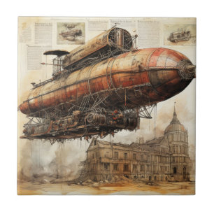 Vintage Steampunk Zeppelin (3) Kakelplatta