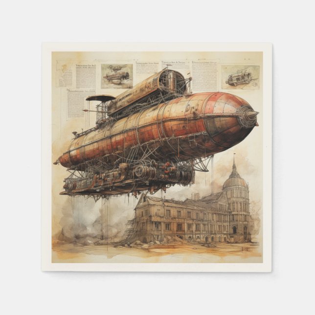 Vintage Steampunk Zeppelin (3) Pappersservett (Framsidan)