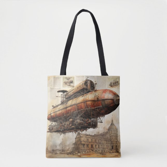 Vintage Steampunk Zeppelin (3) Tygkasse (Framsida)