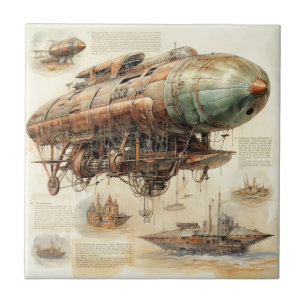 Vintage Steampunk Zeppelin (4) Kakelplatta