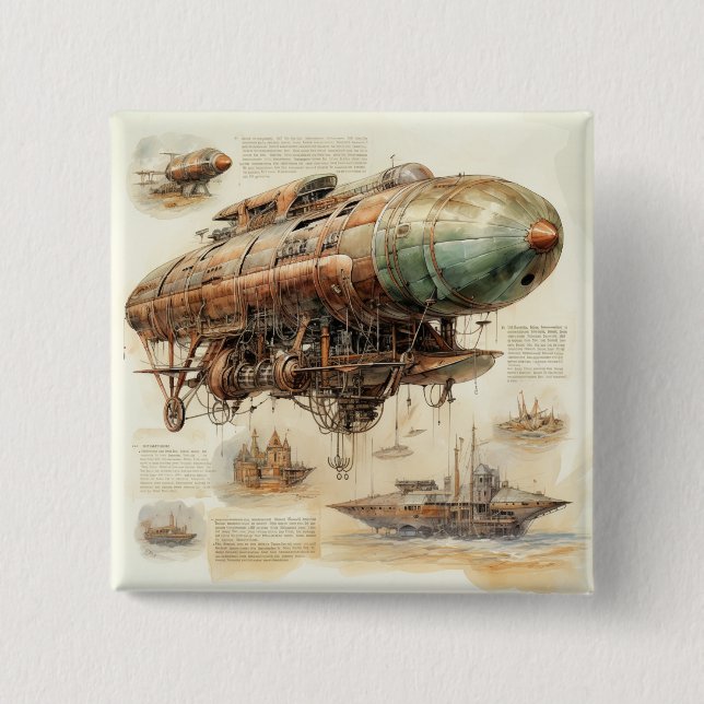 Vintage Steampunk Zeppelin (4) Knapp (Framsida)