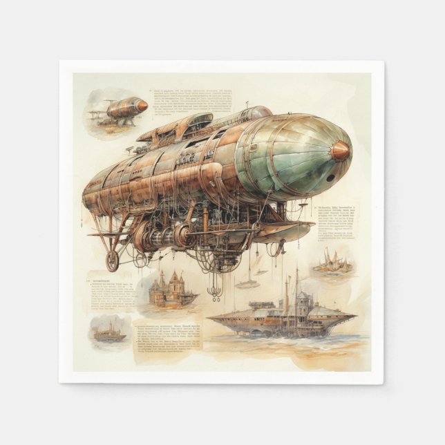 Vintage Steampunk Zeppelin (4) Pappersservett (Framsidan)