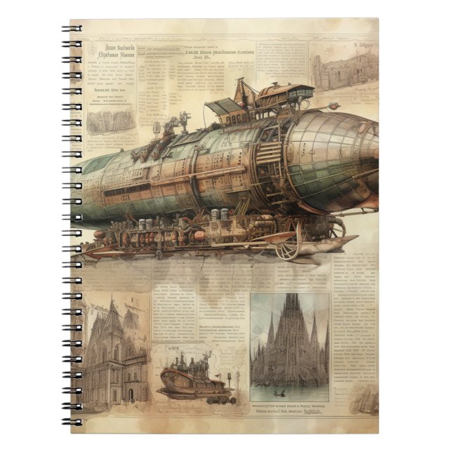 Vintage Steampunk Zeppelin (5) Anteckningsbok (Framsidan)