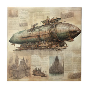 Vintage Steampunk Zeppelin (5) Kakelplatta