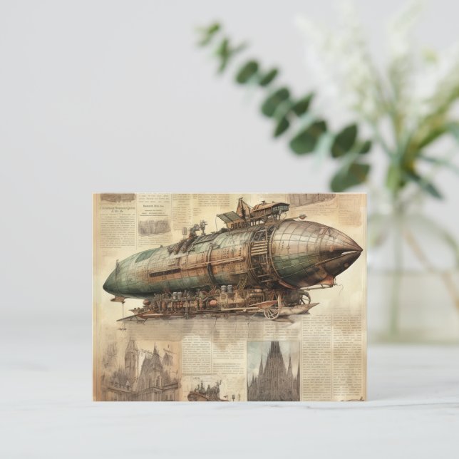 Vintage Steampunk Zeppelin (5) Vykort (Stående Fram)