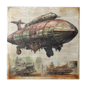 Vintage Steampunk Zeppelin (6) Kakelplatta