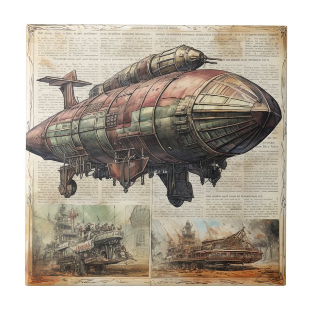 Vintage Steampunk Zeppelin (6) Kakelplatta (Framsidan)