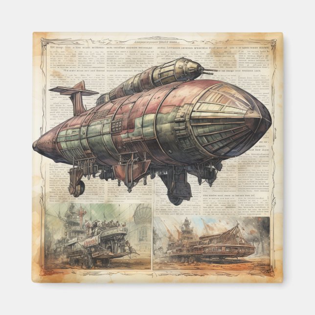 Vintage Steampunk Zeppelin (6) Magnet (Framsidan)