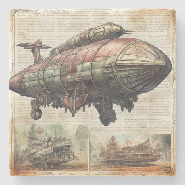 Vintage Steampunk Zeppelin (6) Stenunderlägg (Framsidan)