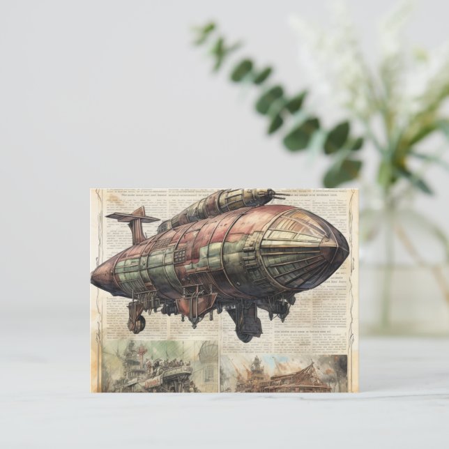 Vintage Steampunk Zeppelin (6) Vykort (Stående Fram)