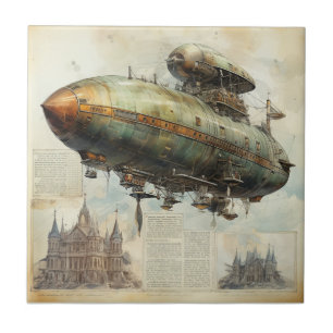 Vintage Steampunk Zeppelin (7) Kakelplatta