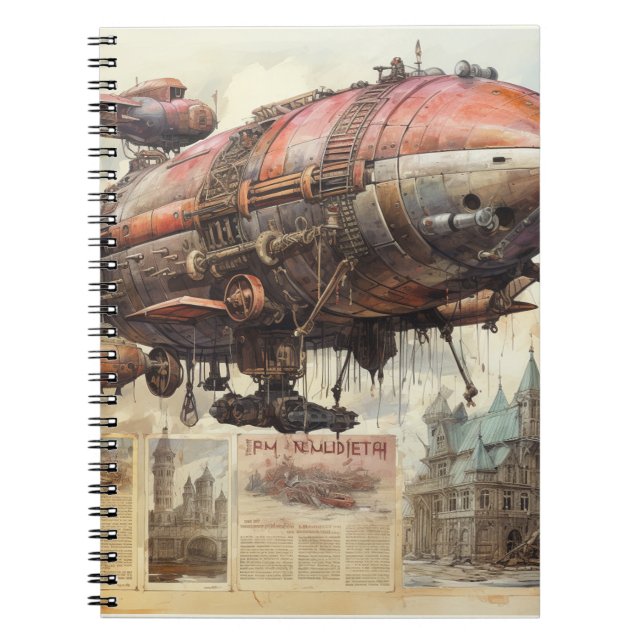 Vintage Steampunk Zeppelin (9) Anteckningsbok (Framsidan)