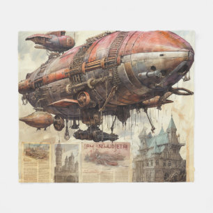 Vintage Steampunk Zeppelin (9) Fleecefilt