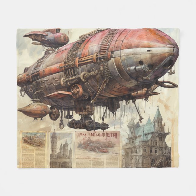 Vintage Steampunk Zeppelin (9) Fleecefilt (Framsidan (Horisontell))