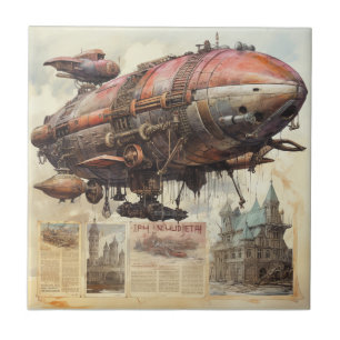 Vintage Steampunk Zeppelin (9) Kakelplatta