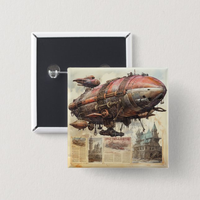 Vintage Steampunk Zeppelin (9) Knapp (Framsida & baksida)
