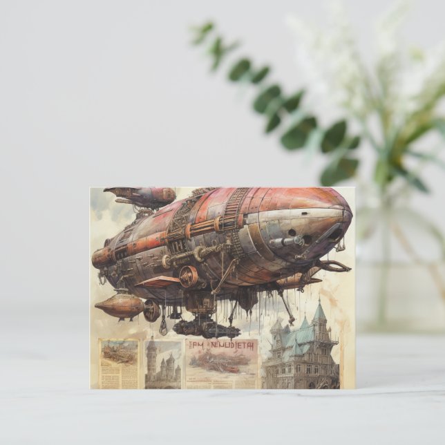 Vintage Steampunk Zeppelin (9) Vykort (Stående Fram)
