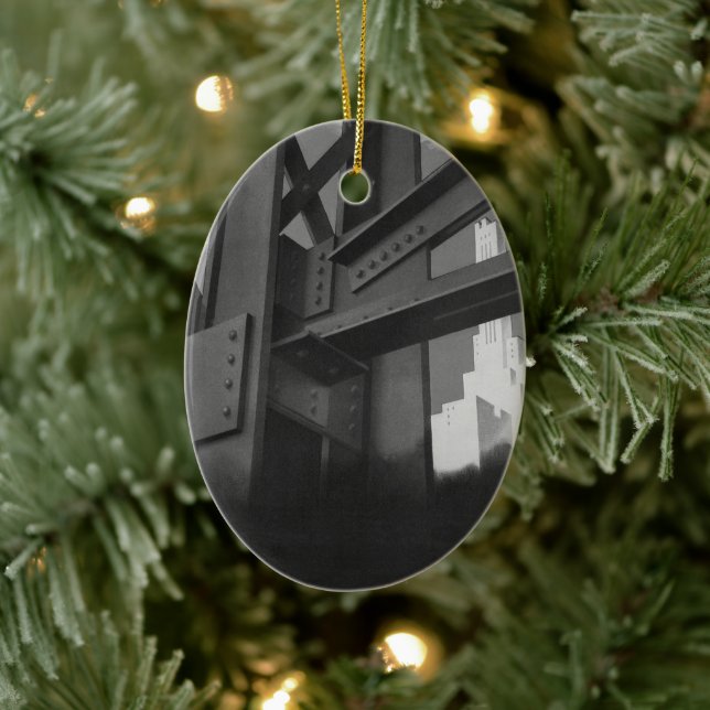 Vintage Steel Construction Skyscraper Architecture Julgransprydnad Keramik (Träd)